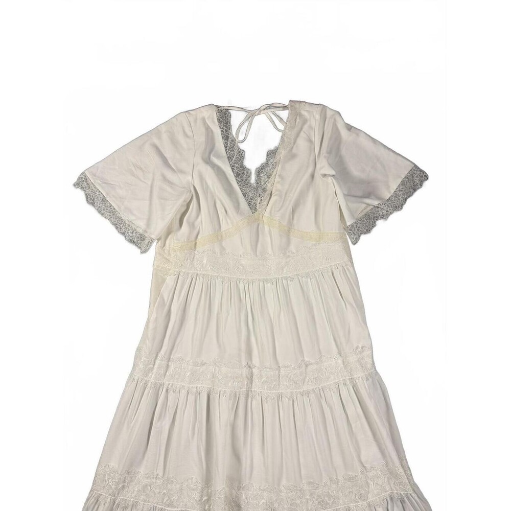 AllSaints Eris Dress Women's 10 Ivory Lace Tiered Midi Boho Romantic - Picture 3 of 6
